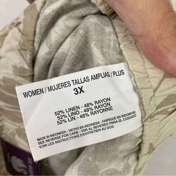 New Gloria Vanderbilt Linen Blend Tan/Cream Floral Wide Leg Pull-on Pants 3X - Picture 3 of 10